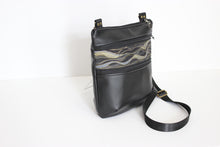 Load image into Gallery viewer, Black vegan leather crossbody bag - mid size multi pocket zipper purse