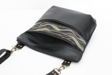 Load image into Gallery viewer, Black vegan leather crossbody bag - mid size multi pocket zipper purse