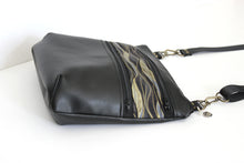 Load image into Gallery viewer, Black vegan leather crossbody bag - mid size multi pocket zipper purse