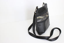 Load image into Gallery viewer, Black vegan leather crossbody bag - mid size multi pocket zipper purse