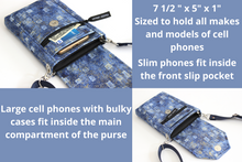 Load image into Gallery viewer, Blue fabric cell phone bag with pockets - minimalist crossbody purse
