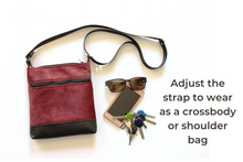 Load image into Gallery viewer, Dark red velvet and black vegan leather small crossbody bag for women