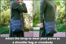 Load image into Gallery viewer, Black vegan leather crossbody bag - mid size multi pocket zipper purse
