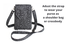 Load image into Gallery viewer, Black cell phone purse with adjustable strap - crossbody / shoulder bag