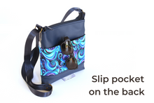 Load image into Gallery viewer, Blue vegan leather small crossbody bag - minimalist zip top purse