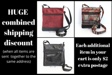 Load image into Gallery viewer, Dark red velvet and black vegan leather small crossbody bag for women