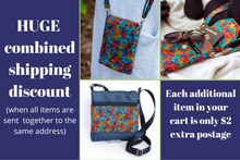 Load image into Gallery viewer, Blue vegan leather small crossbody bag - rainbow swirl fabric purse