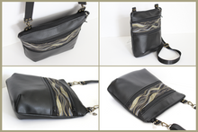 Load image into Gallery viewer, Black vegan leather crossbody bag - mid size multi pocket zipper purse
