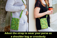 Load image into Gallery viewer, Cell phone bag with pockets for small everyday carry - Green fabric - Tracey Lipman