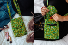 Load image into Gallery viewer, Cell phone bag with pockets for small everyday carry - Green fabric - Tracey Lipman