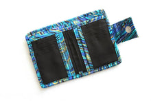 Load image into Gallery viewer, Wallet for women, blue purple marble fabric card holder wallet, handmade billfold vegan wallet, bifold cash wallet, credit card holder