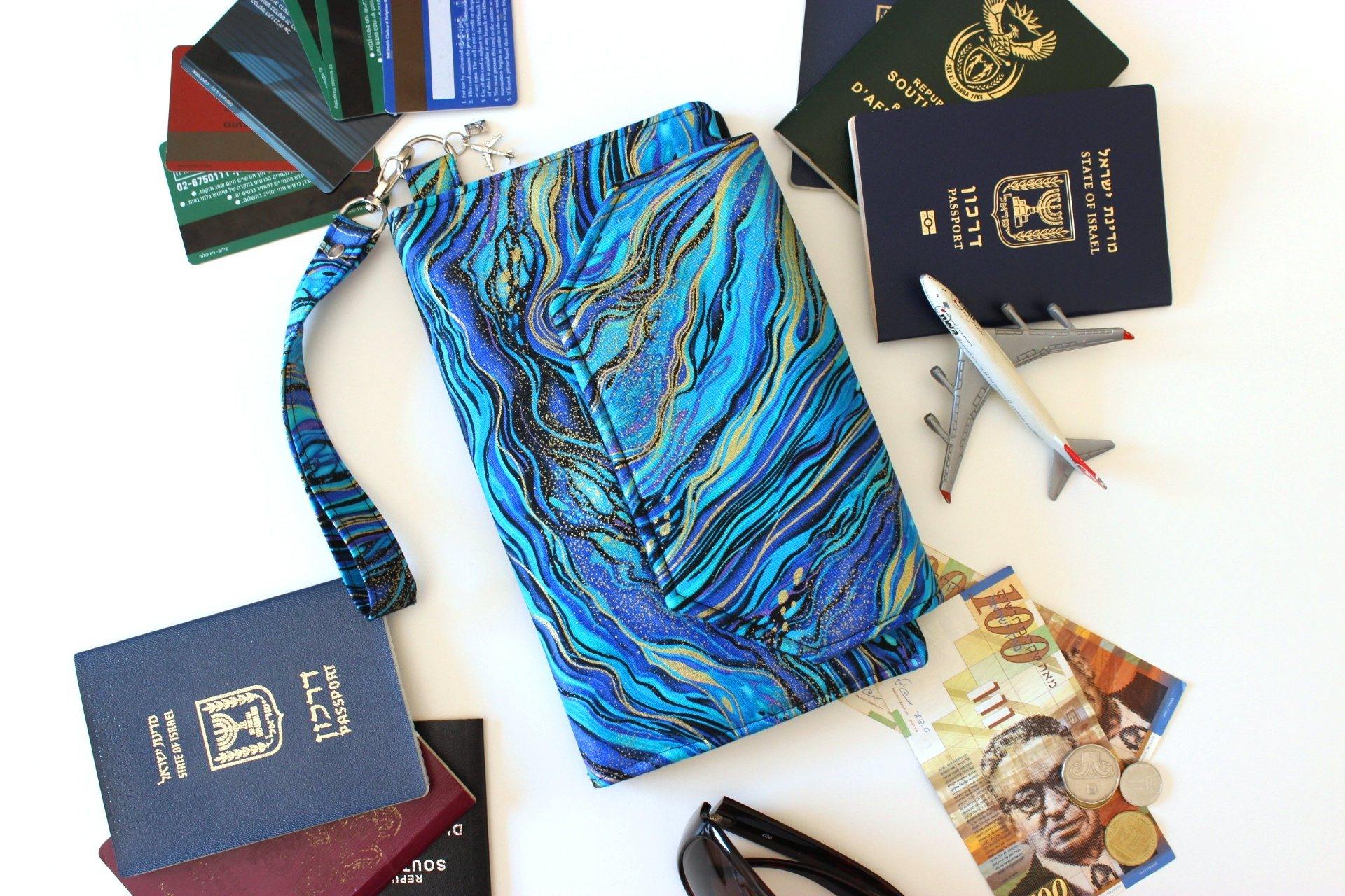 Family Passport Holder - Travel Document Organizer Wallet - blue fabri –  Tracey Lipman