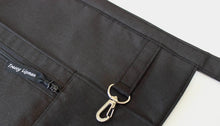 Load image into Gallery viewer, black half apron with pockets - teacher apron - server apron - two zipper pockets - money apron - vendor apron - farmers market apron