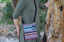 Load image into Gallery viewer, small crossbody bag for women, birthday gift for teen girl, travel bag for tween girl, sling bag, pink blue chevron fabric cross body bag