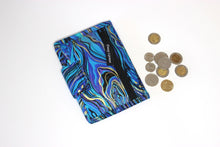 Load image into Gallery viewer, Wallet for women, blue purple marble fabric card holder wallet, handmade billfold vegan wallet, bifold cash wallet, credit card holder