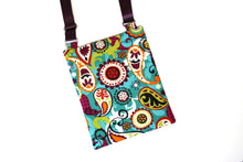 Load image into Gallery viewer, small crossbody bag for girls edc, fabric cross body bag for women, teal paisley fabric purse, travel bag, birthday gift for teenage girls