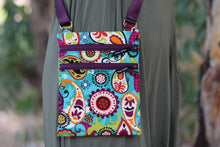 Load image into Gallery viewer, small crossbody bag for girls edc, fabric cross body bag for women, teal paisley fabric purse, travel bag, birthday gift for teenage girls