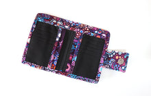 Load image into Gallery viewer, Purple fabric wallet for women - card holder wallet - cash and coin vegan wallet - bifold wallet - billfold wallet - ladies wallet