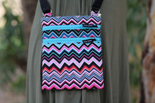 Load image into Gallery viewer, small crossbody bag for women, birthday gift for teen girl, travel bag for tween girl, sling bag, pink blue chevron fabric cross body bag