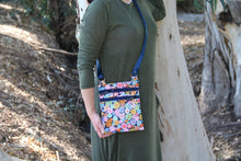 Load image into Gallery viewer, small crossbody bag - blue cross body purse - floral fabric purse for women - vegan zipper purse - lightweight handbag - small shoulder bag