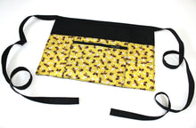 Load image into Gallery viewer, vendor apron with pockets - bee print pocket apron - honeybees farmers market apron - waist apron with zipper pocket - half apron - bee gift