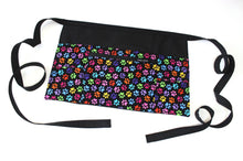 Load image into Gallery viewer, dog walker gift - pocket apron for dog walking - vendor apron - cat dog paw print half apron - utility apron zipper pocket half waist apron