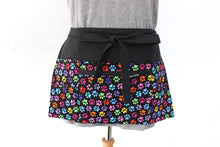 Load image into Gallery viewer, dog walker gift - pocket apron for dog walking - vendor apron - cat dog paw print half apron - utility apron zipper pocket half waist apron