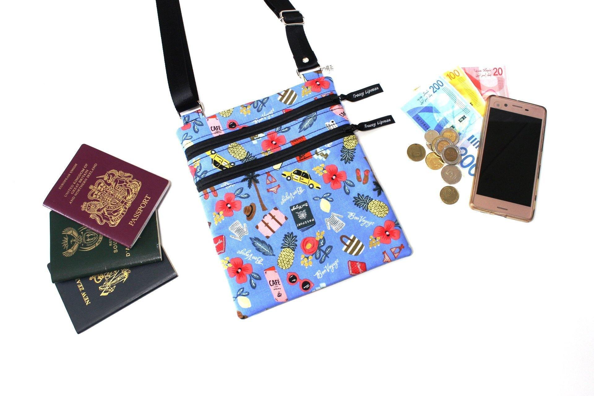 Small travel bag - airport bag - passport holder purse - travel print –  Tracey Lipman