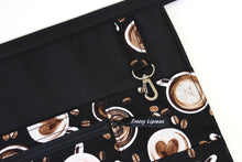 Load image into Gallery viewer, half apron with pockets, coffee cup waitress apron for women, server apron, teacher apron, vendor apron with zipper pocket, waist apron