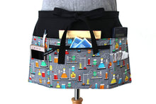 Load image into Gallery viewer, gift for science teacher apron with zipper pocket - half apron with pockets - vendor apron - utility apron - science geek gift - waist apron
