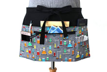 Load image into Gallery viewer, gift for science teacher apron with zipper pocket - half apron with pockets - vendor apron - utility apron - science geek gift - waist apron