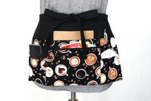 Load image into Gallery viewer, half apron with pockets, coffee cup waitress apron for women, server apron, teacher apron, vendor apron with zipper pocket, waist apron