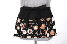 Load image into Gallery viewer, half apron with pockets, coffee cup waitress apron for women, server apron, teacher apron, vendor apron with zipper pocket, waist apron