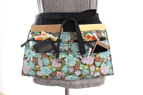 colorful succulent vendor apron with two zipper pockets - utility apron with pockets - half apron - waist apron - 6 pocket apron for teacher