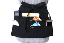 Load image into Gallery viewer, black half apron with pockets - teacher apron - server apron - two zipper pockets - money apron - vendor apron - farmers market apron