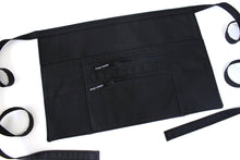 Load image into Gallery viewer, black half apron with pockets - teacher apron - server apron - two zipper pockets - money apron - vendor apron - farmers market apron