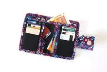 Load image into Gallery viewer, Purple fabric wallet for women - card holder wallet - cash and coin vegan wallet - bifold wallet - billfold wallet - ladies wallet
