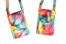 Load image into Gallery viewer, small crossbody bag for women and girls, tie dye cell phone purse, small messenger bag for edc, phone bag, concert bag, fabric vegan