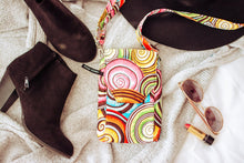 Load image into Gallery viewer, cell phone pouch, small crossbody bag, small essentials bag, grab and go bag, fabric cell phone purse, dog walking bag, phone bag