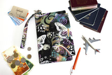 Load image into Gallery viewer, travel organizer wallet, travel document holder, family passport holder, travel gift, butterfly fabric vegan passport wallet, travel wallet,