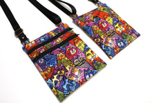 Load image into Gallery viewer, Feline Frolic Laurel Burch cat purse, cross body bag for women teen tween cat lover gift, crazy cat lady gift, cotton fabric shoulder bag