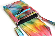 Load image into Gallery viewer, small crossbody bag for women and girls, tie dye cell phone purse, small messenger bag for edc, phone bag, concert bag, fabric vegan