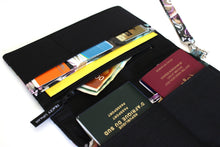 Load image into Gallery viewer, travel organizer wallet, travel document holder, family passport holder, travel gift, butterfly fabric vegan passport wallet, travel wallet,
