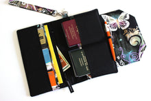 Load image into Gallery viewer, travel organizer wallet, travel document holder, family passport holder, travel gift, butterfly fabric vegan passport wallet, travel wallet,