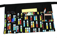 Load image into Gallery viewer, chemistry teacher apron with pockets, science teacher gift, half apron with zipper pocket, test tube print classroom apron scientist geek