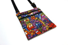 Load image into Gallery viewer, Feline Frolic Laurel Burch cat purse, cross body bag for women teen tween cat lover gift, crazy cat lady gift, cotton fabric shoulder bag