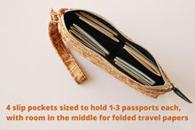 Load image into Gallery viewer, Travel pouch passport holder for 4 6 8 10 12 passports, Paris France French family passport wallet, cotton vegan fabric double zipper pouch