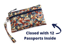 Load image into Gallery viewer, family passport wallet for 2 4 6 8 10 12 passports and boarding passes, travel document holder, travel pouch passport holder, fabric vegan