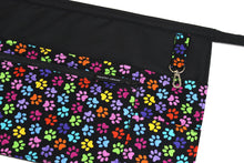Load image into Gallery viewer, dog walker gift - pocket apron for dog walking - vendor apron - cat dog paw print half apron - utility apron zipper pocket half waist apron