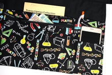Load image into Gallery viewer, Teacher apron with pockets for STEM Science, Maths, Chemistry teacher gift, classroom apron with zipper pocket, half apron, Science Teacher
